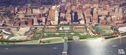 early rendering of the  riverfront stadium complex